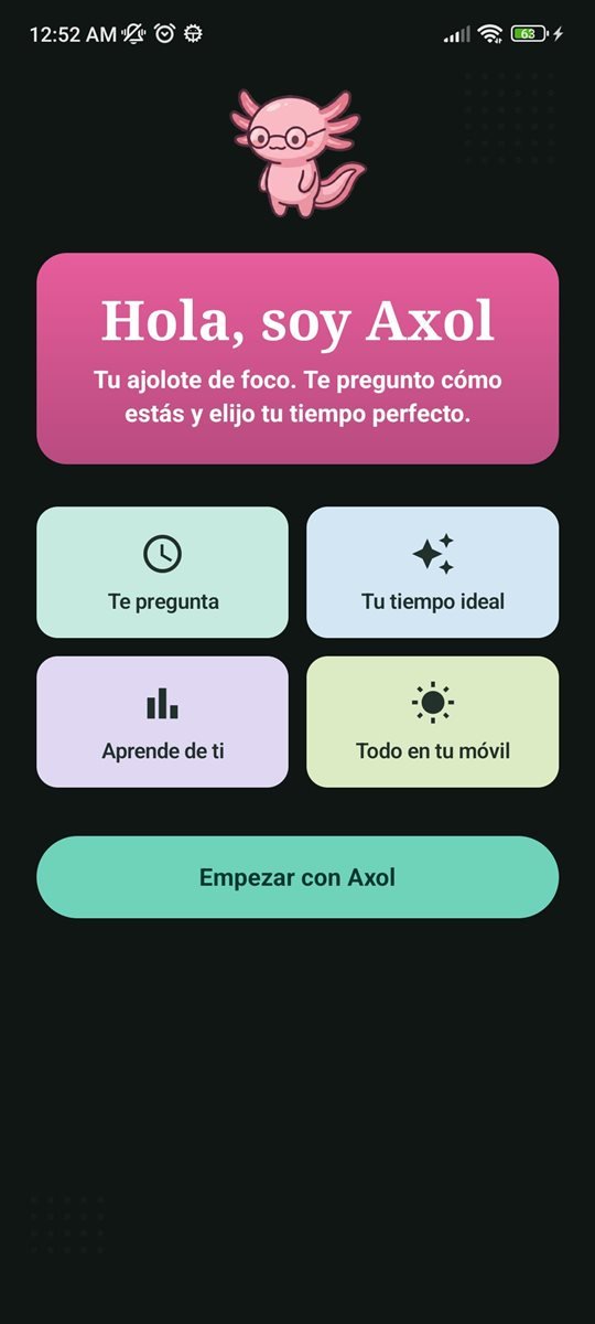 Pantalla de bienvenida de Axolo